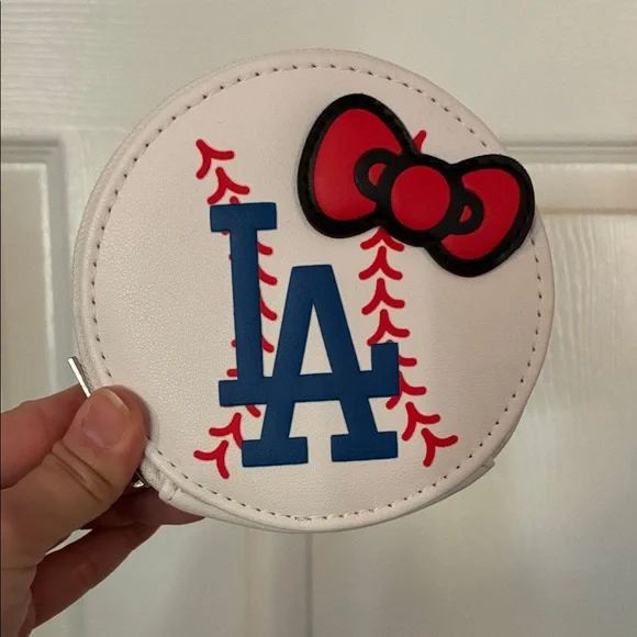 Hello Kitty + Dodgers Baseball Coin Purse - White, Red, and Blue - Picture 1 of 3